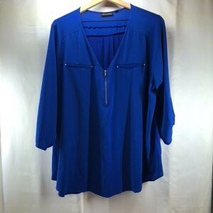 Tempted Hearts Top Womens 2X Royal Blue 1/4 Zip Flowy Roll Tab